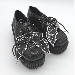 Demonia Creeper-205 Shoes Women Size 10 Black Glitter Bat Wing Platform Goth